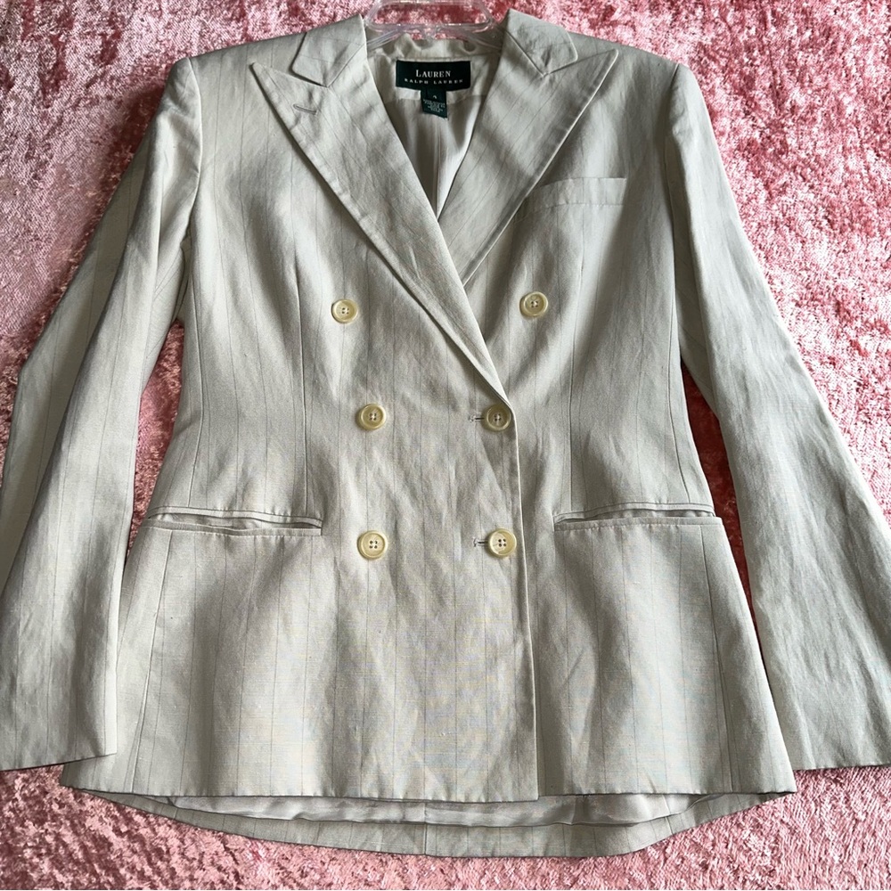 Lauren Ralph Lauren green label Double-Breasted Cream Blazer size 4 - Picture 3 of 15